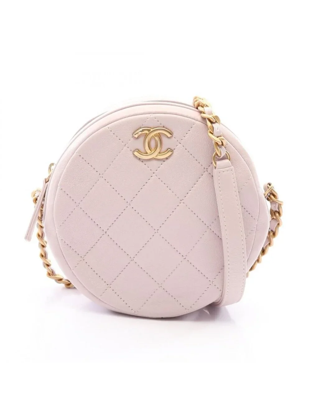 Chanel Shoulder Bag Quilted Round Mini Baby Pink Leather Chain